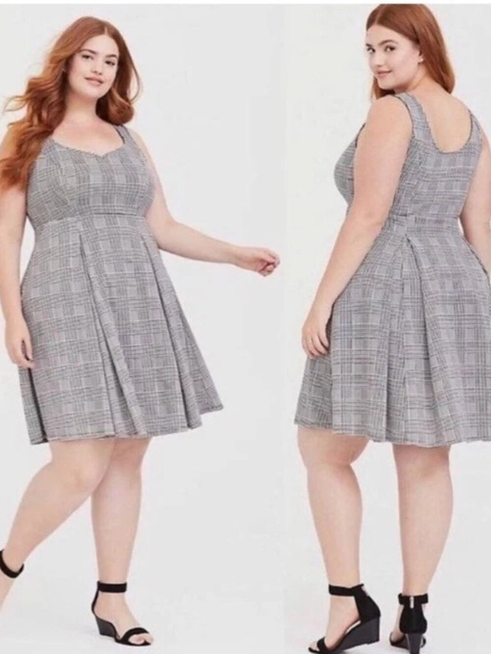 Torrid Black Houndstooth Scuba Knit Sleeveless Pockets Skater Dress